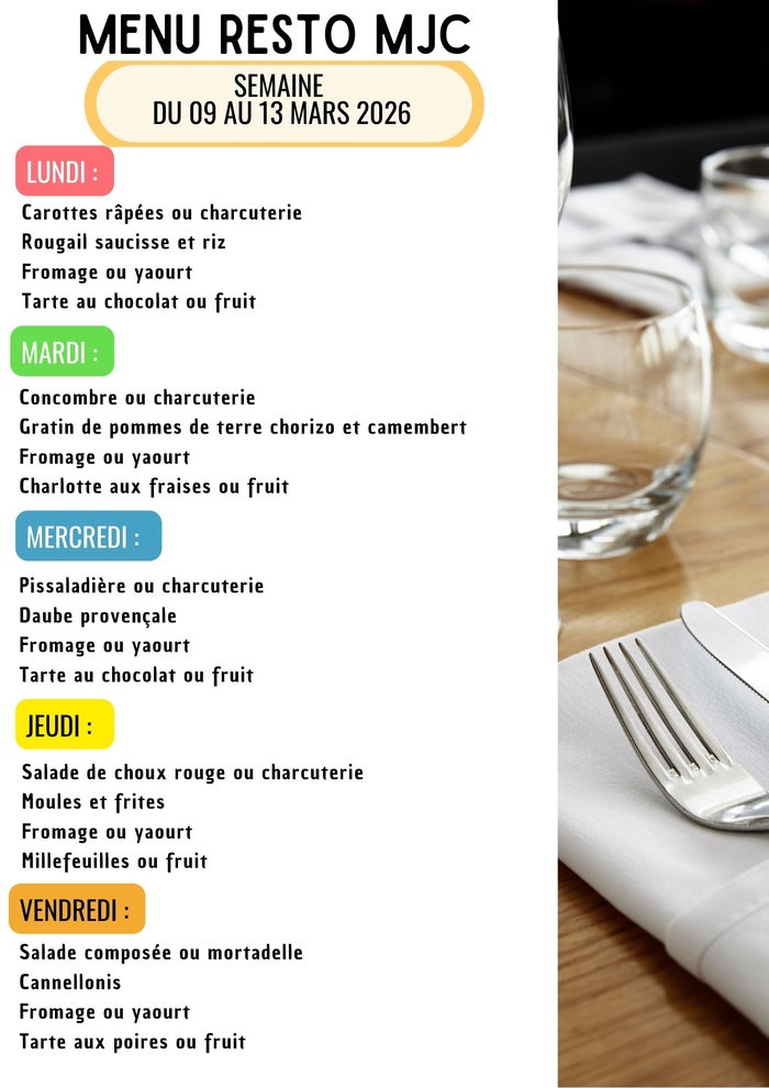 Menu de la semaine Menu de la semaine