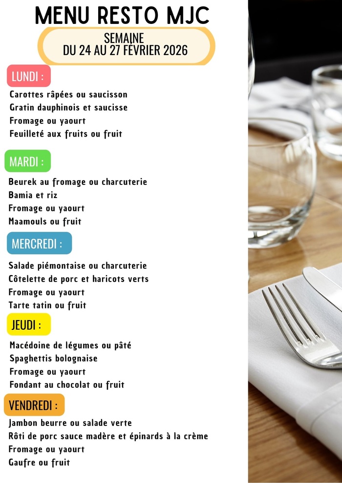 Menu de la semaine Menu de la semaine