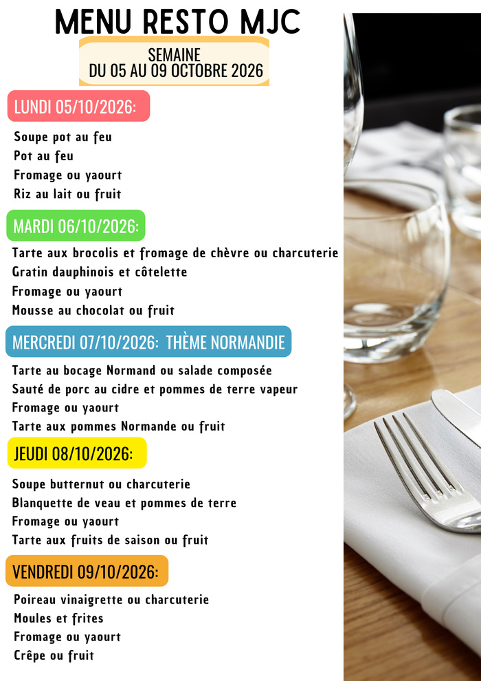 Menu de la semaine Menu de la semaine