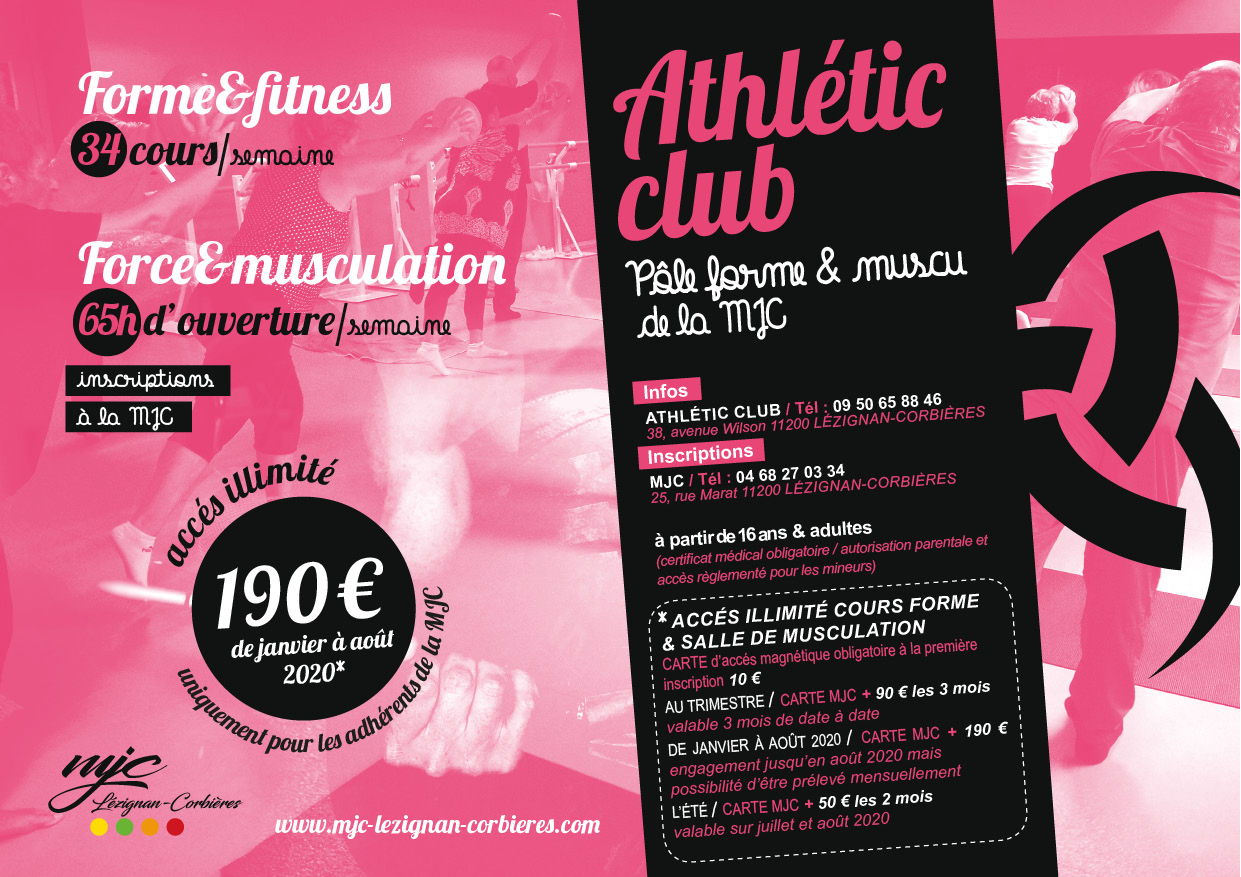 ATHLETIC CLUB >> nouveau planning et tarif de janvier à août 2020 ATHLETIC CLUB >> nouveau planning et tarif de janvier à août 2020