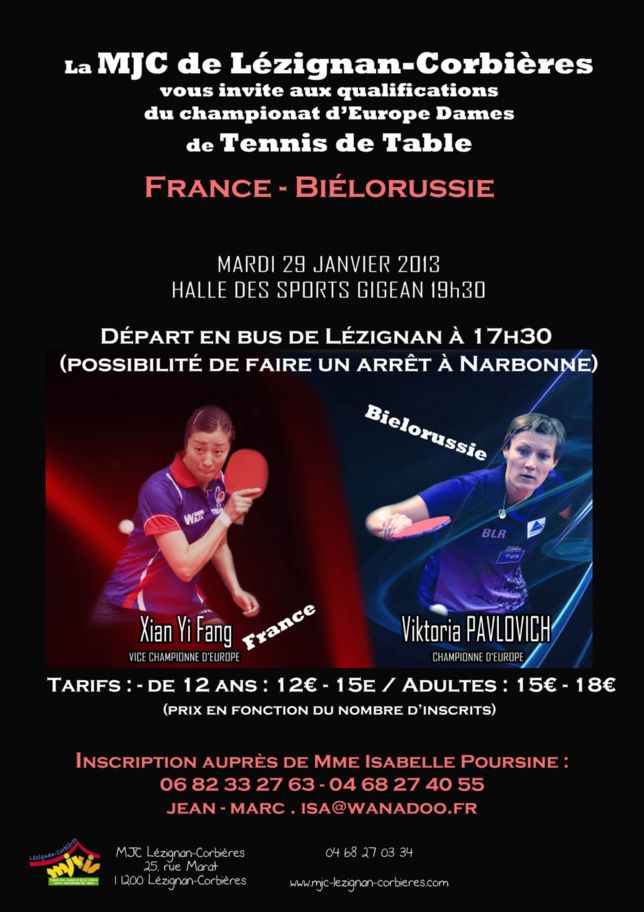 TENNIS DE TABLE >> MATCH DE QUALIFICATION DAMES FRANCE - BIÉLORUSSIE