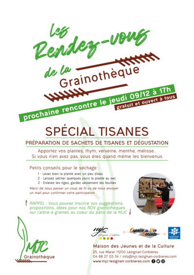 Grainothèque, rencontre "spécial tisanes" le 09/12 Grainothèque, rencontre "spécial tisanes" le 09/12
