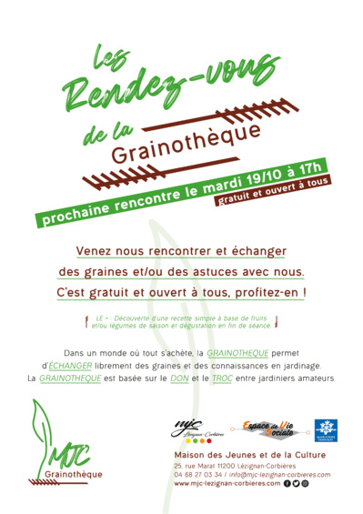 Grainothèque, prochain RDV le 17/02 Grainothèque, prochain RDV le 17/02