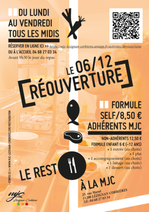 Le RES'TO ré-ouvre le 6 décembre ! Le RES'TO ré-ouvre le 6 décembre !