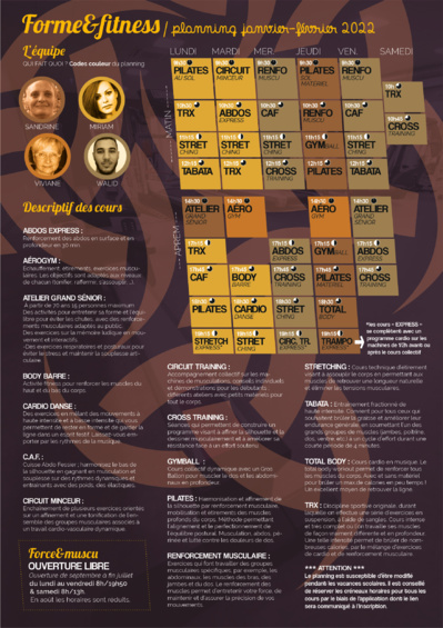 Planning janvier-février à l'Athletic Club Planning janvier-février à l'Athletic Club