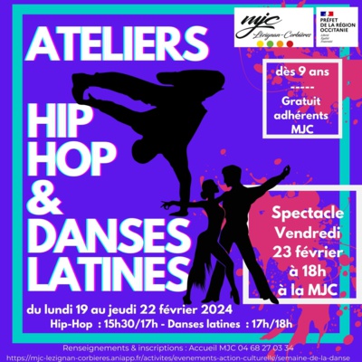 Atelier HIP HOP et danses latines à la MJC Atelier HIP HOP et danses latines à la MJC