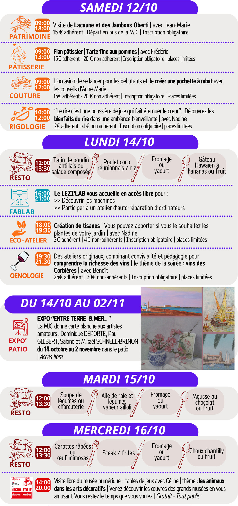 LES RENDEZ-VOUS DE LA MJC | Octobre 2024 LES RENDEZ-VOUS DE LA MJC | Octobre 2024