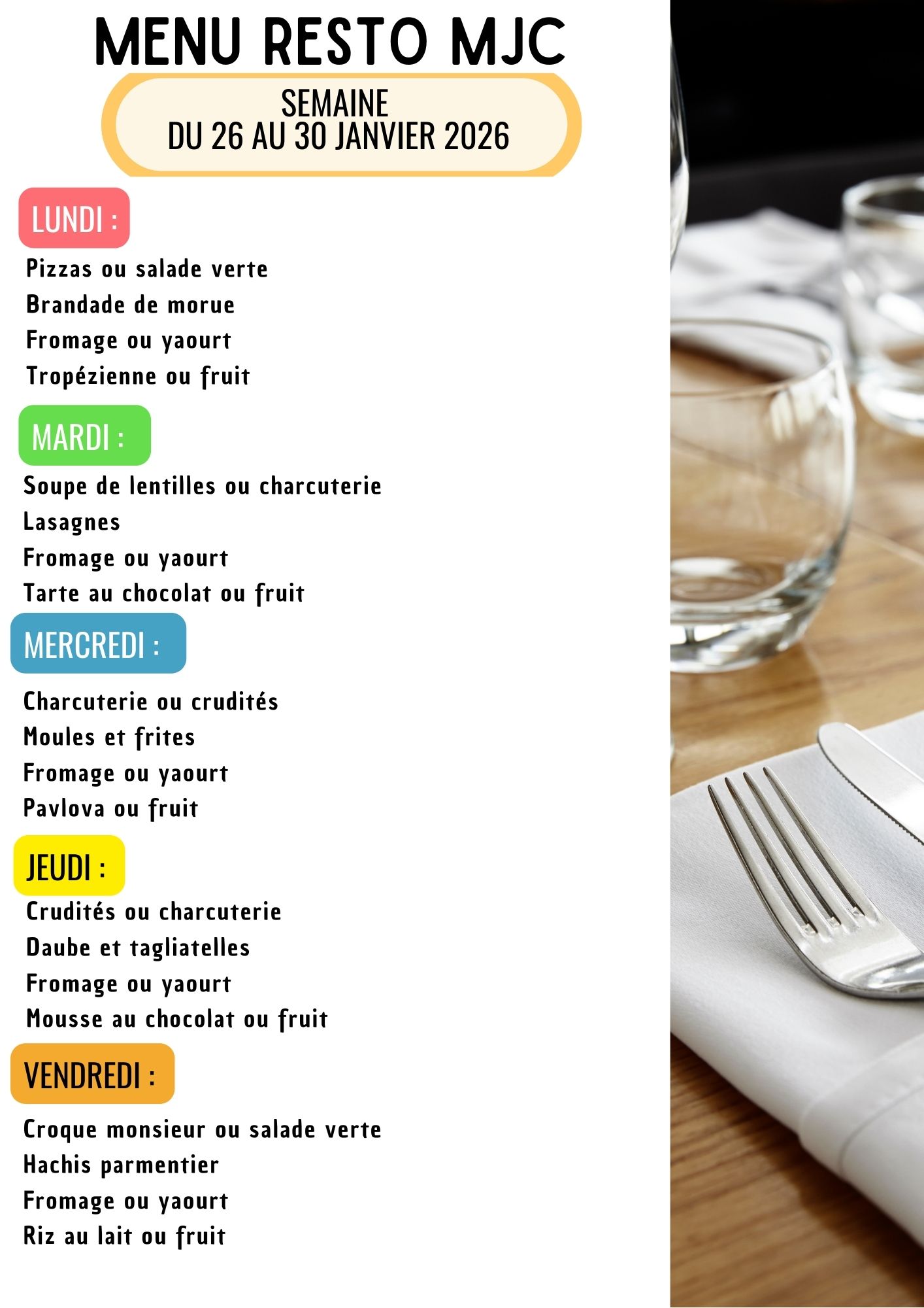 Menu de la semaine