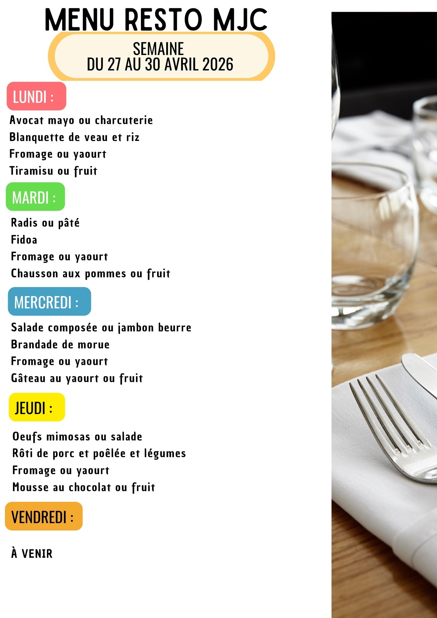 Menu de la semaine