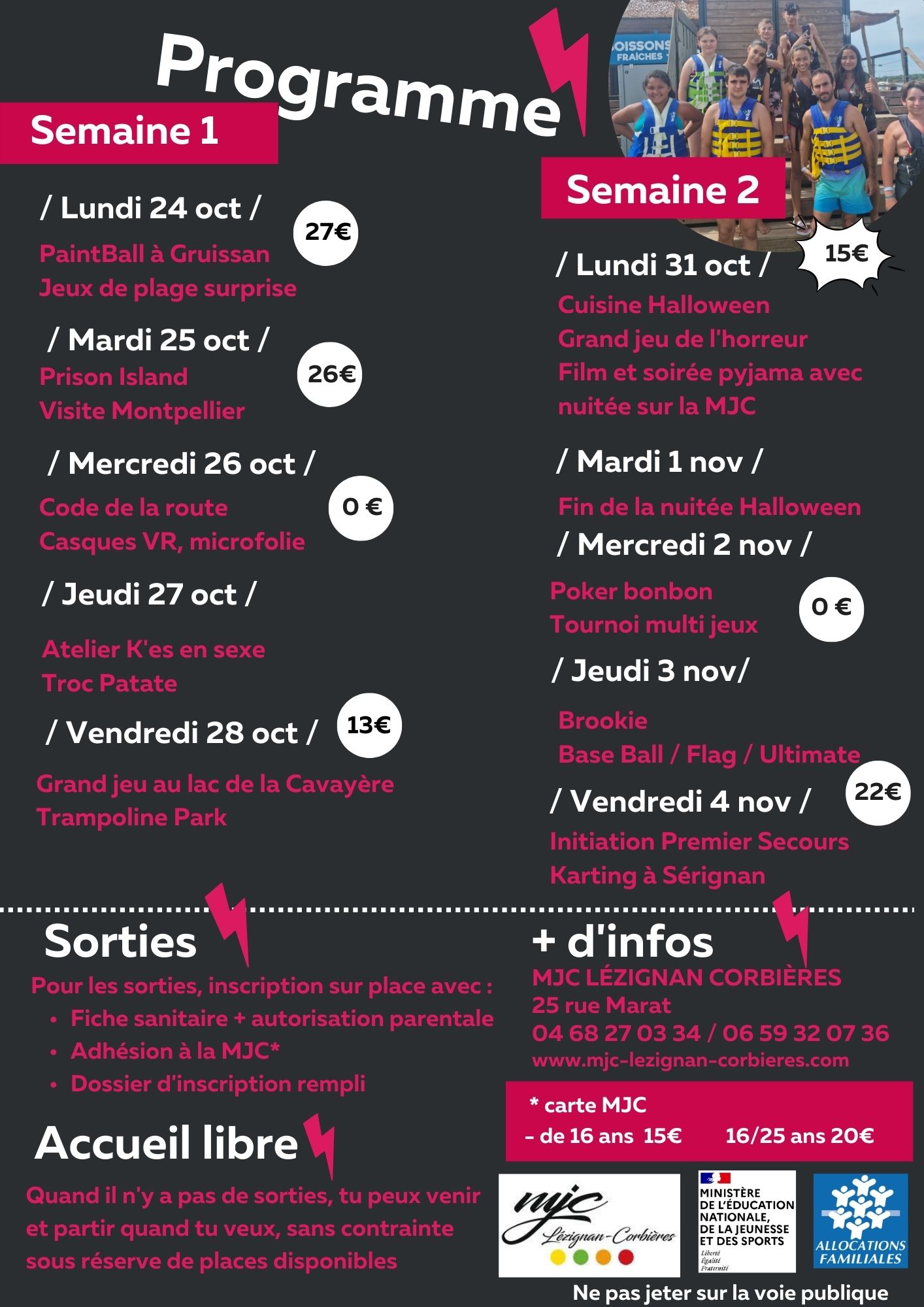 Espace Jeunes 12/17 ans >> programme vacances de Toussaint 2022