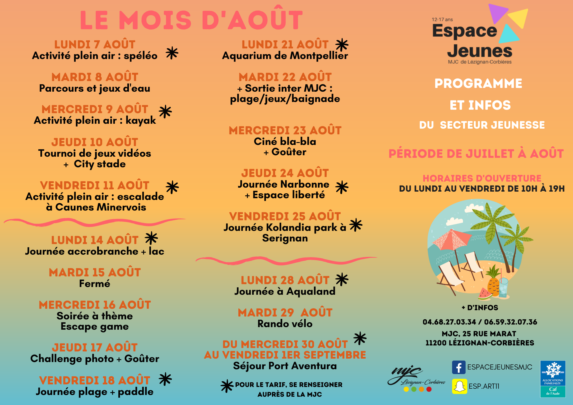 JEUNESSE > Programme d'été pour le 12-17 ans