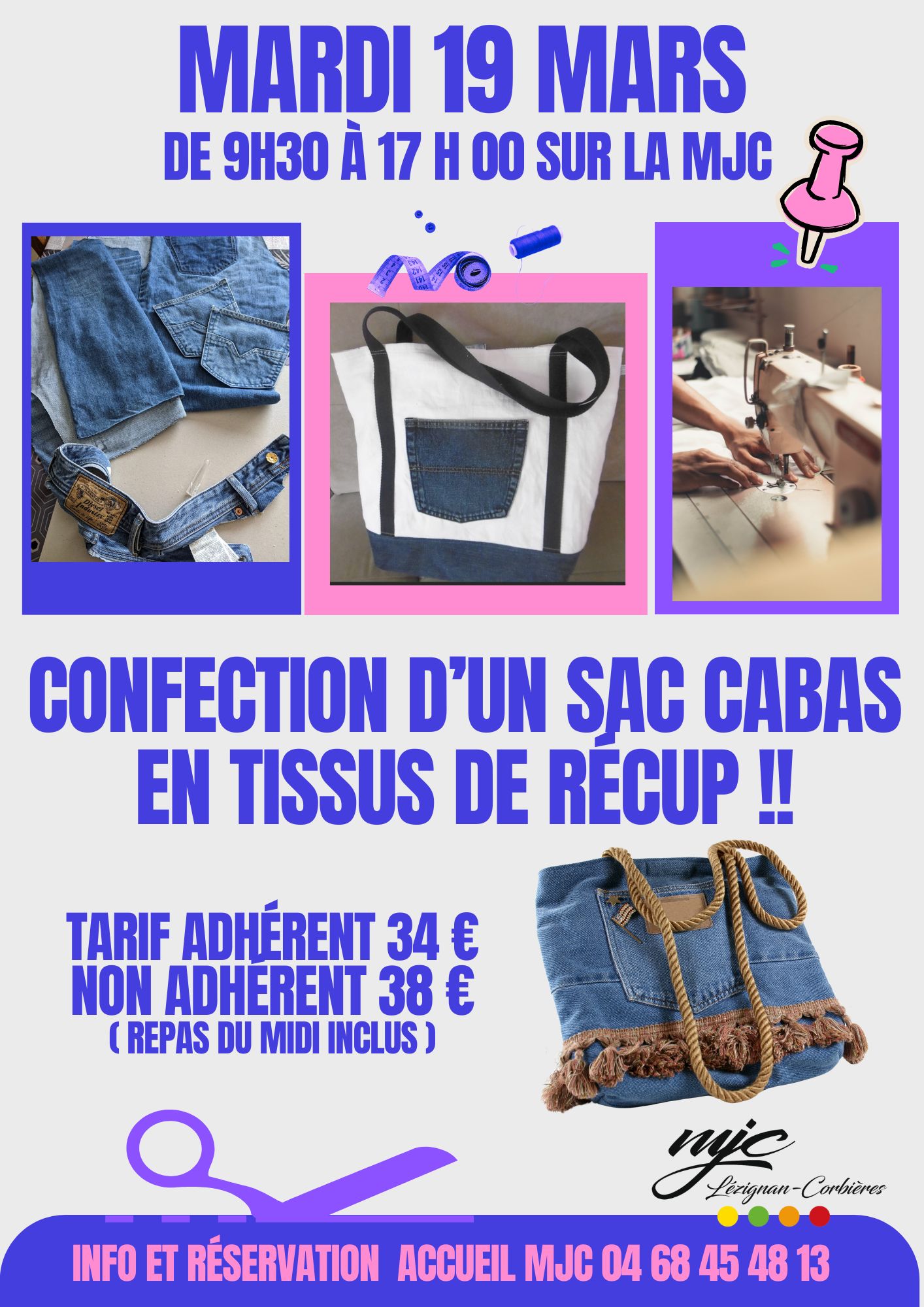 STAGE CREATION SAC CABAS EN TISSUS DE RECUP