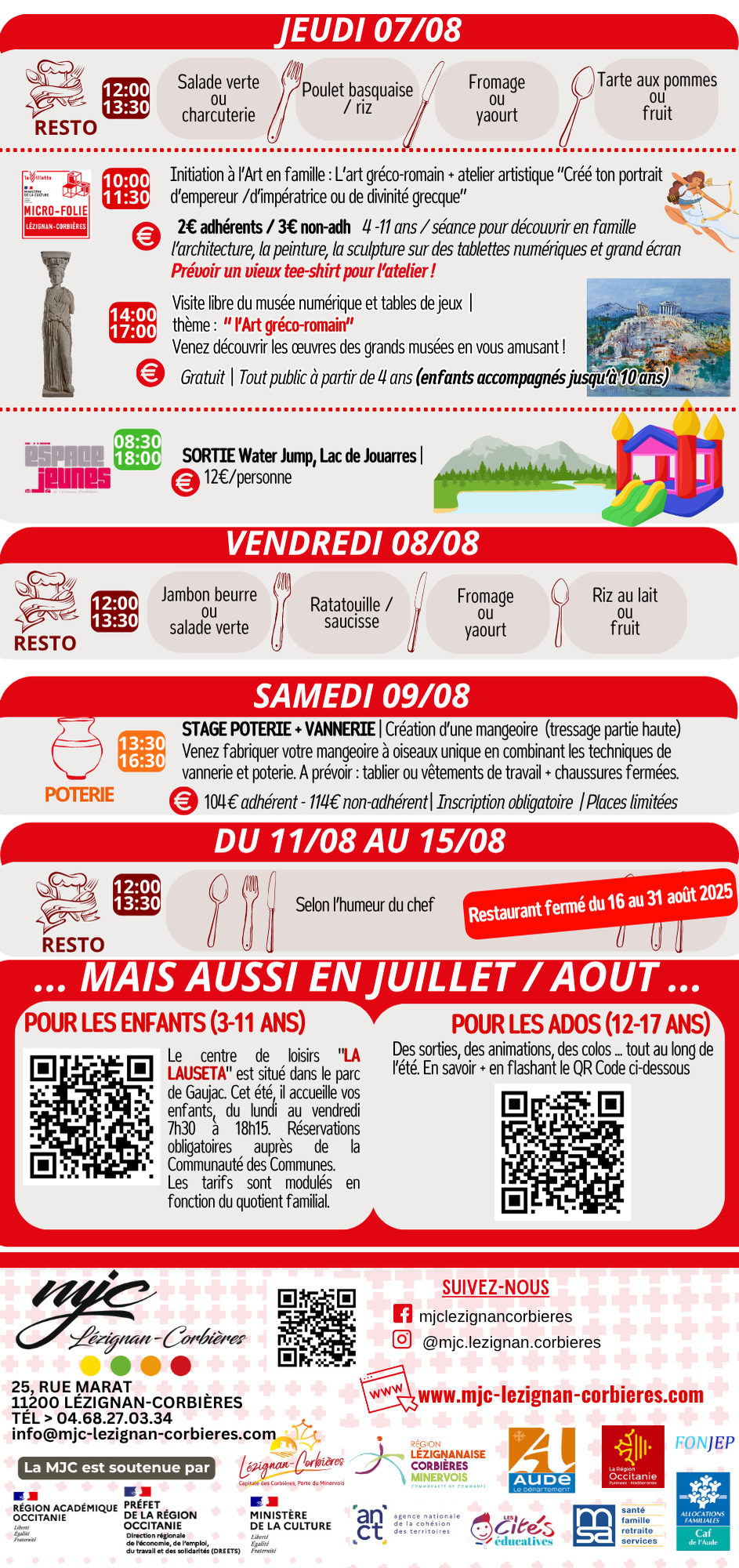 LES RENDEZ-VOUS DE LA MJC | Juillet & Août 2025